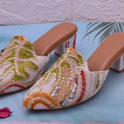 Women Embellished Ethnic Mule Heels