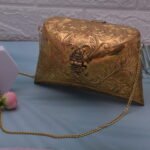 Golden Textured Metal Clutch / Sling Bag