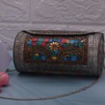 Oxidised Stone Textured Metal Clutch / Sling Bag