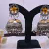 Large Oxidised Jhoomka with Yellow Inlay Earrings