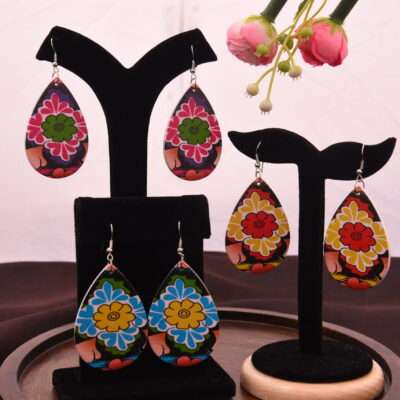 Floral Oval Shaped Drop Earrings