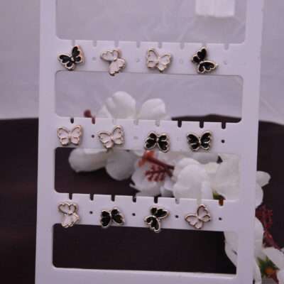 Black & Cream With Golden Borders Stud Earrings