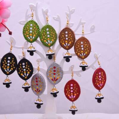Terracotta Oval Tribal Multi colour Dangle Earrings