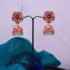 Red & White Jhoomka with Pearls & Stones Earrings