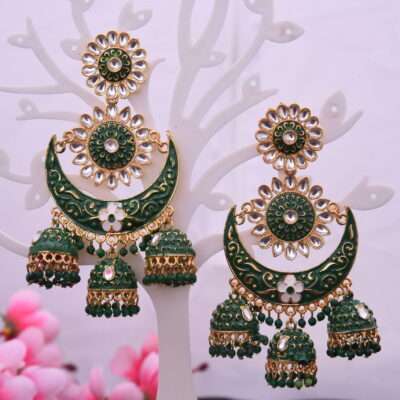 Regal Half Moon with 3 Jhumkas Earrings