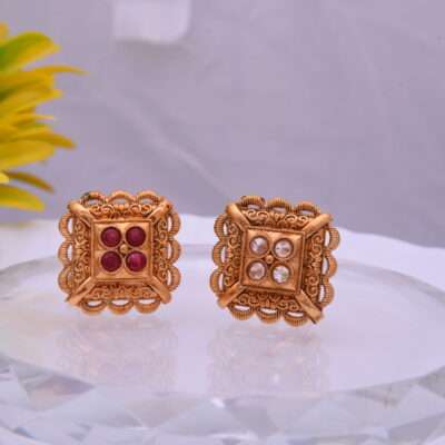 Golden Square Ring with Stones