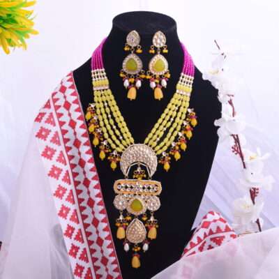 Pearl & Kundan Long Necklace Set with Earrings