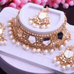 Mirrored Choker Set with Pearls And Jhumkas with Maangtika