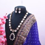 Crystals & Stones Long Necklace Set with Stud Earrings