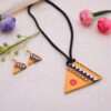 Trigonic Terracotta Necklace Set with Stud Earrings