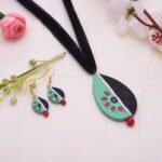 Drop Shaped Terracotta Necklace Set with Stud Earrings