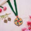Golden Flywheel Terracotta Necklace set with Stud Earrings