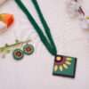 Diamond Shaped Terracotta Long Necklace set with Stud Earrings