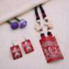Red Bamboo Necklace Set with Stud Earrings
