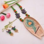 Bamboo Strip with Krisna Print Necklace Set with Stud Earrings