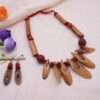 Brown Wooden Necklace Set with Drop Earrings