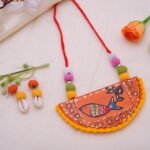 Fish Print on Fabric Necklace Set with Earrings
