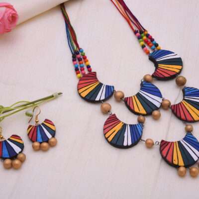 Terracotta Long Necklace Set with Earrings