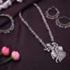 Oxidised Silver Radha Krishna Long Necklace Set with Earrings & Kada