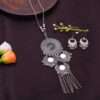 Oxidised Mirror Ghungroo Long Necklace Set With Earrings