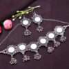 Oxidised Floral Mirror Choker Set With Earring