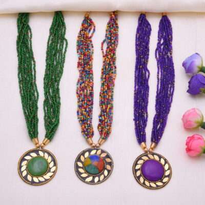 Multicoloured Stone Circle Shaped Long Necklace