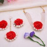 Fabric Choker with Strings of Pearls And Earrings & Maangtika