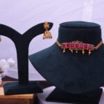 Antique Gold Choker Set With Pink Stones And Earrings