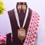 Antique Gold Long Necklace Set with Earrings