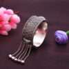 Ethnic Oxidised Silver Kada with Stones & Dangling Ghungroos