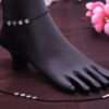 Black Beaded Payal Anklet with Silver Replica Flowers