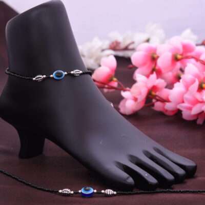 Black Beaded Payal / Anklet with Silver Replica